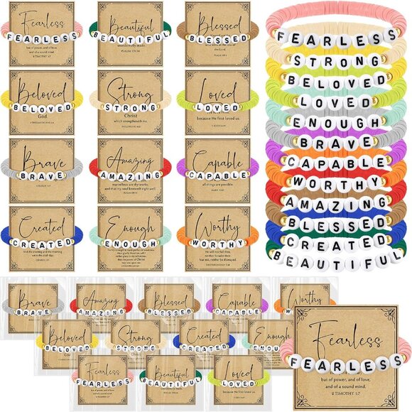 Christian Bracelets Bulk 24pcs Beaded Gift Set Faith Inspirational Church Prayer - Picture 1 of 7